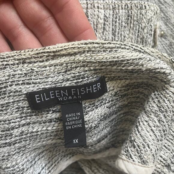 Eileen Fisher Woman 1X Jacket | Textured Knit, Gray White, Pockets, Cotton Blend - Picture 7 of 11